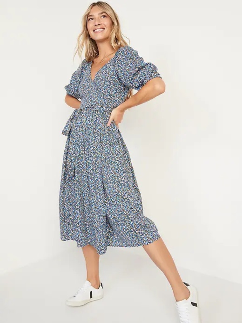 Old Navy Blue Floral Puff Sleeve Midi Dress